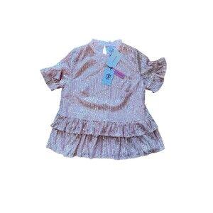 New Andree By Unit Size S Women’s Peach Shirt Short‎ Sleeve Sequin Lined Keyhole